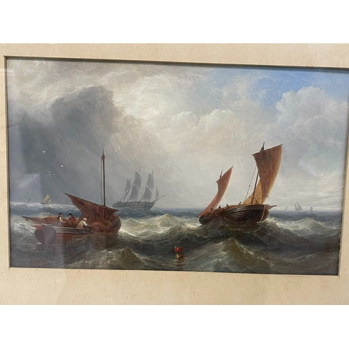 283 - JW Swift 1815-1869, pair marine oils, both signed and one dated 1867, 16.5cm by 26.5cm, in gilt glaz... 