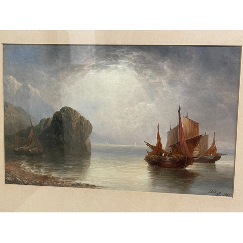 283 - JW Swift 1815-1869, pair marine oils, both signed and one dated 1867, 16.5cm by 26.5cm, in gilt glaz... 