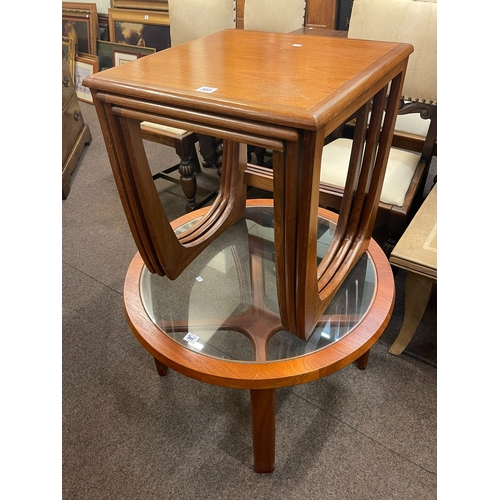 305 - Sunelm teak nest of three table and circular glass inset top coffee table (2).