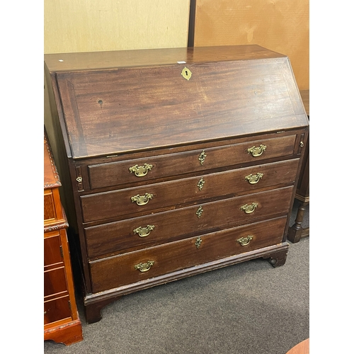 311 - Georgian mahogany four drawer bureau, 101cm by 100cm by 49cm.