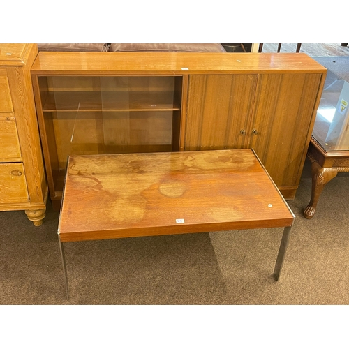 318 - Teak nest of three tables, Mid-Century low cabinet bookcase and teak and chrome coffee table (3).