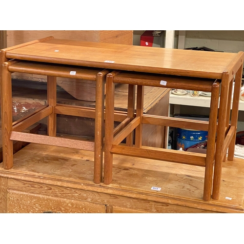 318 - Teak nest of three tables, Mid-Century low cabinet bookcase and teak and chrome coffee table (3).