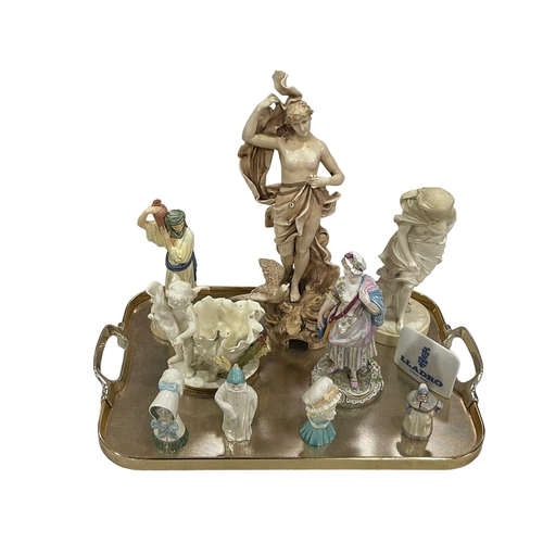 7 - Large Austrian figure, Royal Worcester Eastern Water Carrier figure, four candle snuffers, Continent... 