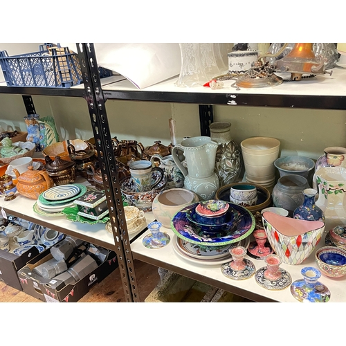 77 - Collection of early porcelain, lustre teapots, decorative porcelain, Maling, Crown Ducal, etc.