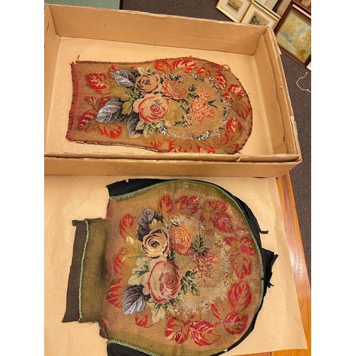 123 - Two pieces of Chinese silk, two tapestry seat covers, etc.
