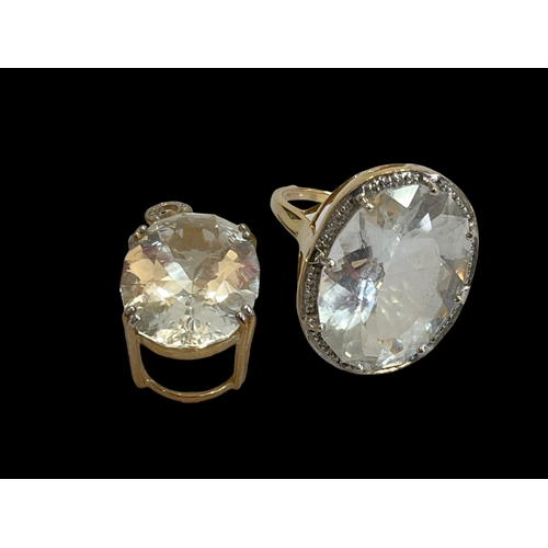 170 - 9 carat gold ring and pendant set with clear gem goshenite stones and tiny diamonds (2).