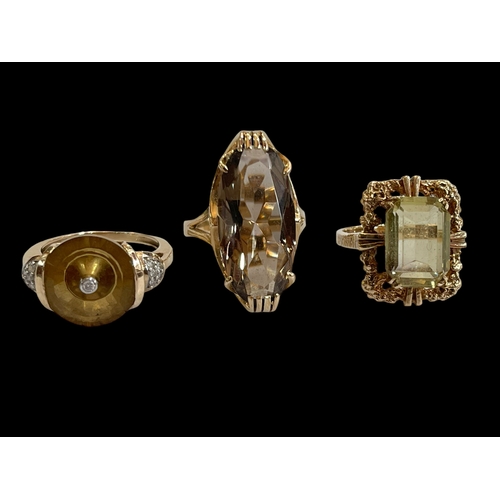174 - Three 9 carat gold large gem stone rings.