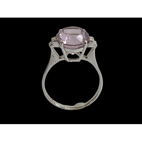 178 - Kunzite and diamond 18 carat white gold ring, size S.