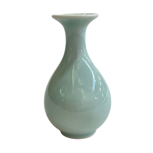 115 - Small Chinese Celadon vase with applied four character mark to base, 11cm with box.