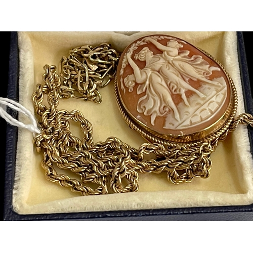 161 - 9 carat gold mounted cameo brooch and 9 carat gold bracelet and necklace (3).