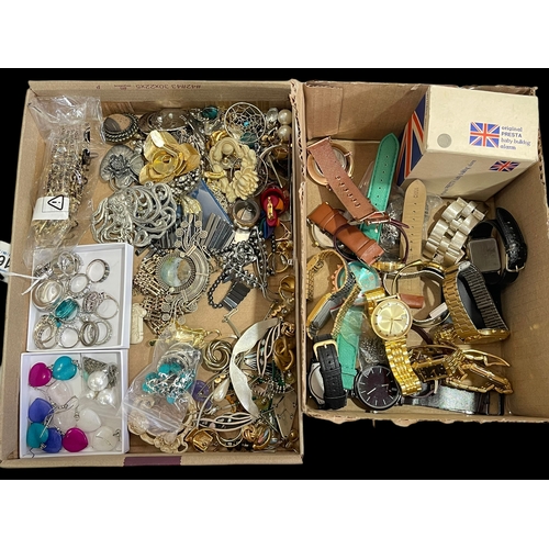 162 - Box of jewellery and box of watches.