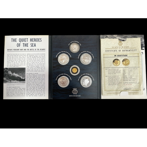 164 - The Battle of the Atlantic commemorative gold and silver coin set, comprising a 3.11g 24 carat gold ... 