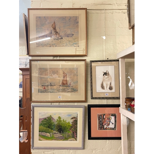 223 - Collection of seven framed watercolours and oils including JH Jerram pair marine watercolours, abstr... 