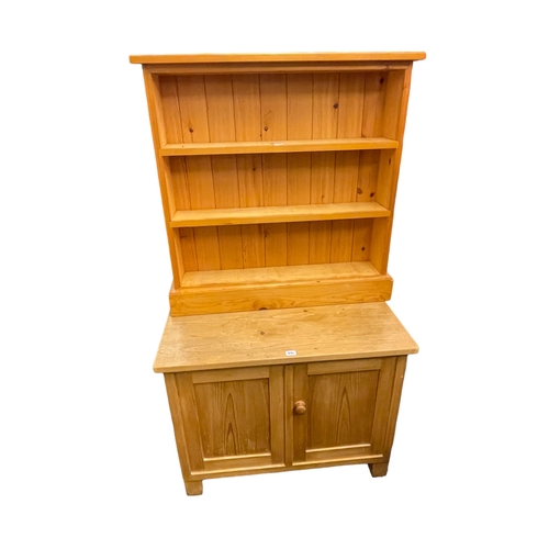 236 - Pair pine single bedsteads, two door cupboard and open bookshelves (4).