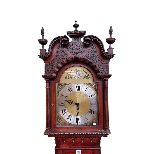 277 - Reproduction Chippendale style longcase clock, 221cm.