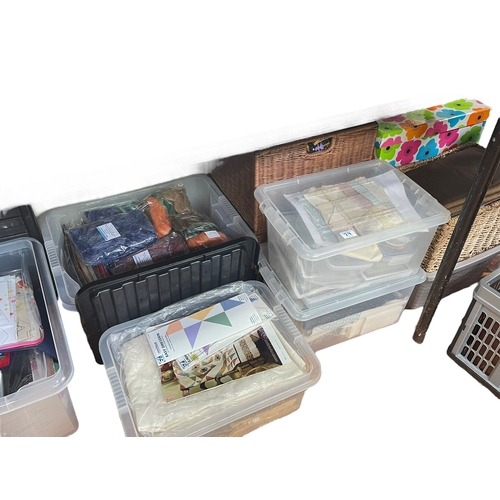 29 - Large collection of haberdashery including fabrics, patchworks, beads, sewing accessories, etc.