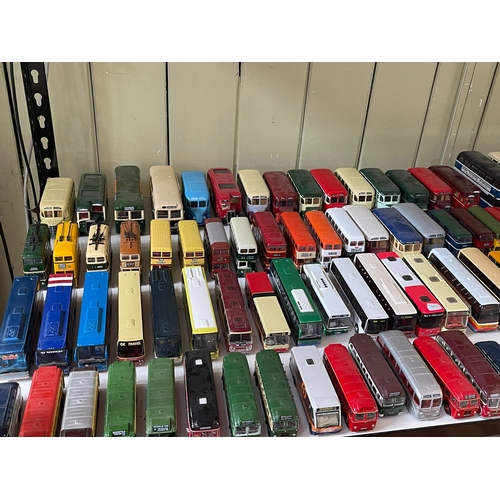 57 - Large collection of Corgi buses including single and double deckers, open top, Routemasters, etc.