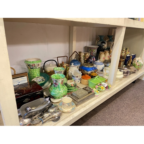 107 - Collection of Maling and other china including biscuit barrels, vases, china posies and jugs, silver... 