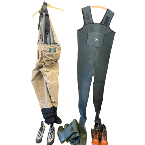 111 - Orvis Neoprene fly fishing chest waders, waterproof chest waders, two pairs of fly fishing boots, si... 