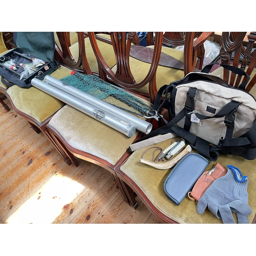 113 - Collection of fly fishing accessories including lures in bag, two White River rod bags and tubes, la... 