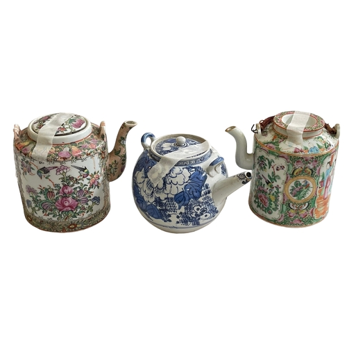 173 - Two Cantonese and a Chinese blue and white teapots (3).