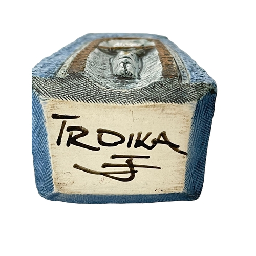 237 - Troika coffin vase with artist monogram, 17cm.