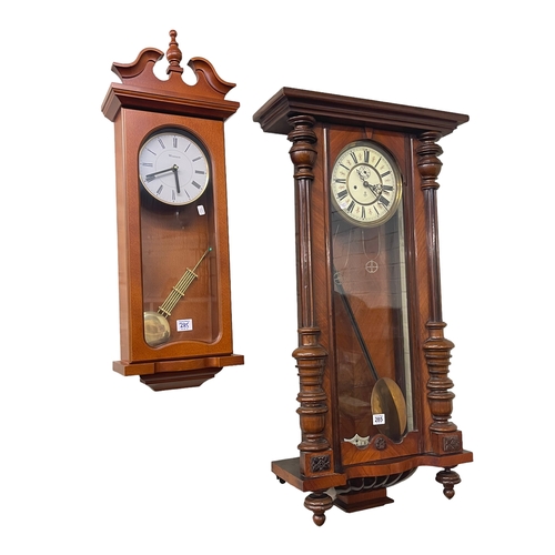 285 - Gustav Becker Victorian walnut cased double weight Vienna wall clock and Quartz wall clock (2).