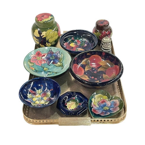 3 - Eight pieces of Moorcroft including Pomegranate bowl, two Hibiscus ginger jars, Orchid bowl and Colu... 