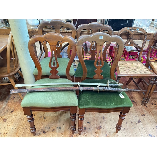 310 - Set of four Victorian mahogany turned leg dining chairs.