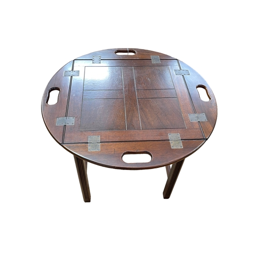 330 - Four handled butlers tray and stand, tray 69cm by 69cm.