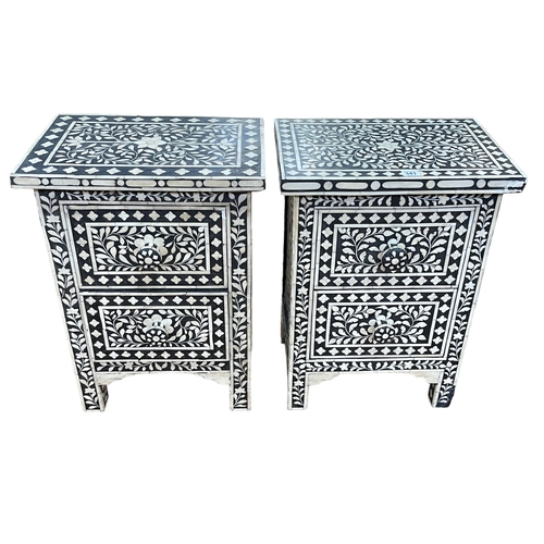 341 - Pair of Moorish two drawer pedestals, 60cm by 44cm by 30.5cm.