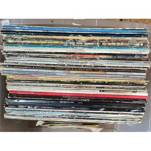 36 - Two boxes of LP and single records including Beatles, Rolling Stones, Jimi Hendrix, Queen, Abba, etc... 