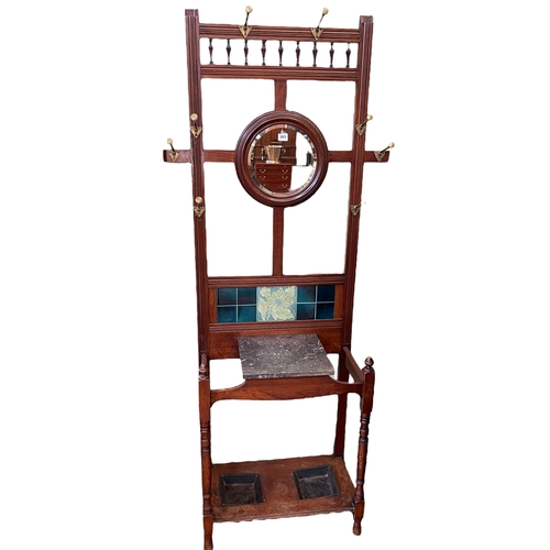 362 - Late Victorian/Edwardian tiled back hallstand, 195cm by 80cm by 33cm.