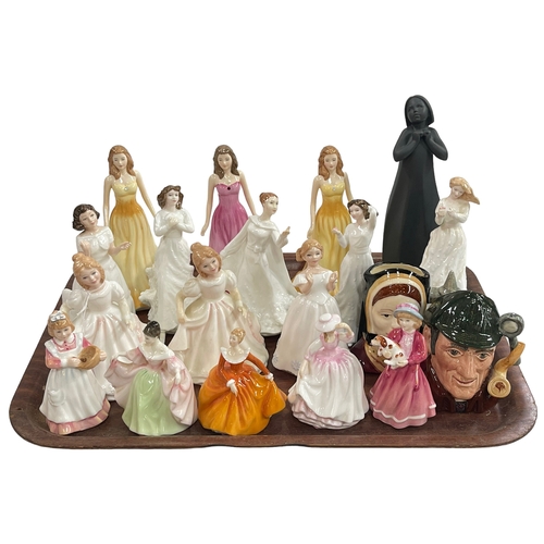 7 - Seventeen Royal Doulton figures and two character jugs.