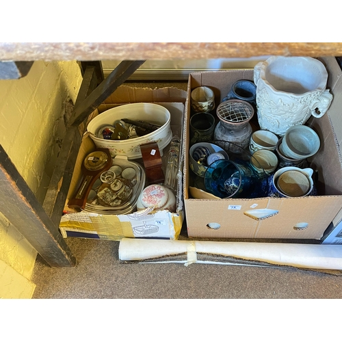 78 - Collection of pottery, brief cases, prints, table lamp, etc.