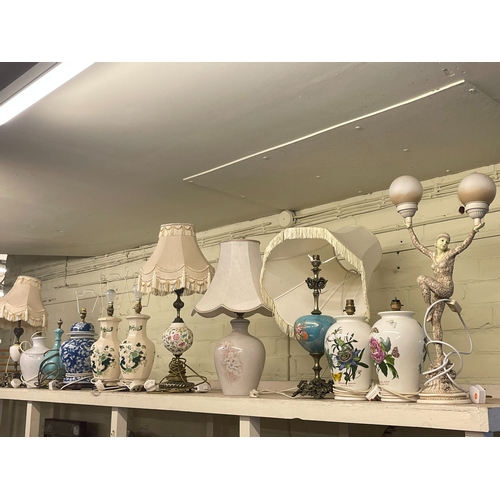 82 - Twelve various table lamps including Minton Haddon Hall, pair of Portmeirion and pair of Mason's Cha... 