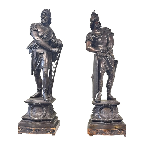 57 - Pair of spelter figures of Roman Warriors, 70cm.