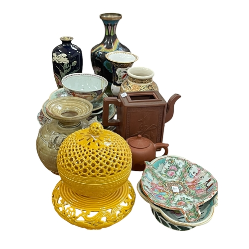 32 - Collection of Oriental wares including Cloisonné vase, etc.