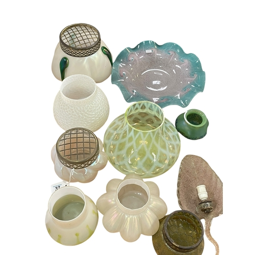 37 - Collection of decorative glass including shades, scalloped dish, etc.