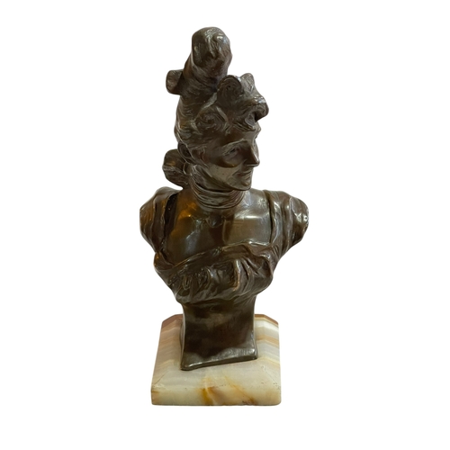 170 - Small 19th Century Art Nouveau bronze bust of a young lady on onyx base, 19cm.