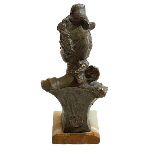 170 - Small 19th Century Art Nouveau bronze bust of a young lady on onyx base, 19cm.