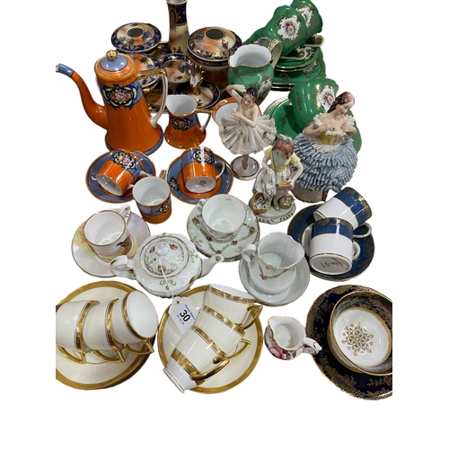 30 - Collection of Noritake, Minton, Dresden crinoline dress figure, etc.