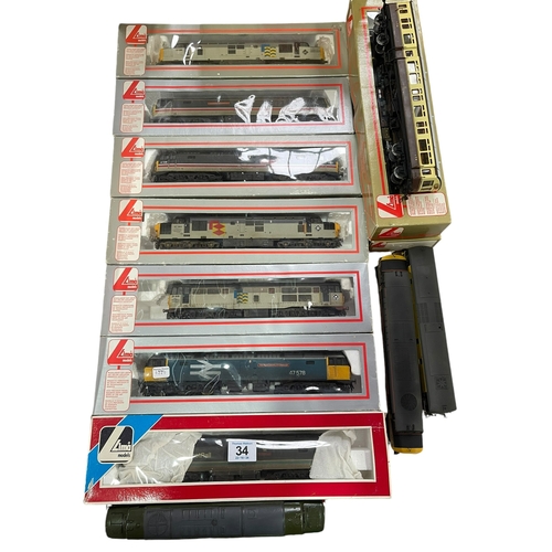 34 - Collection of Lima and diesel locomotives train carriages, in boxes and loose.