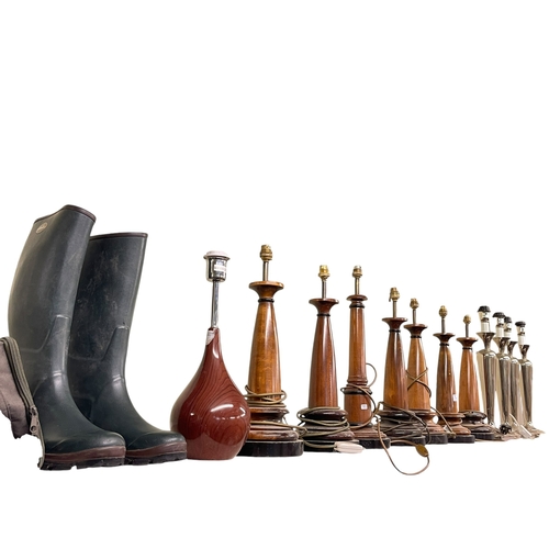 74 - Pair of Le Chameau Wellington boots with bag, size UK 7, along with collection of twelve various tab... 