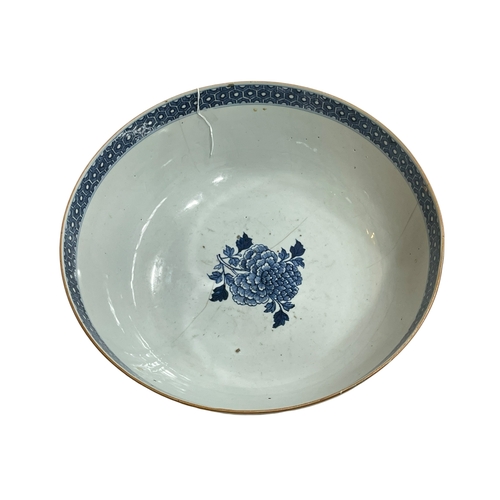 193 - Antique Chinese porcelain bowl with blue and white floral decoration, 32cm diameter.