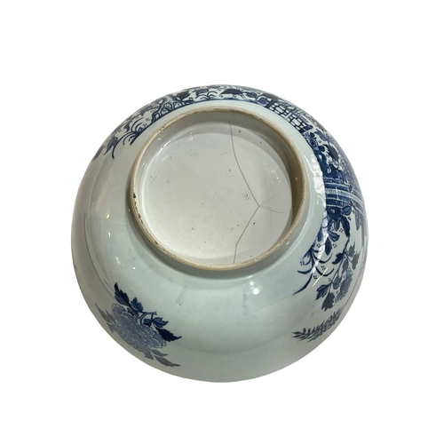 193 - Antique Chinese porcelain bowl with blue and white floral decoration, 32cm diameter.