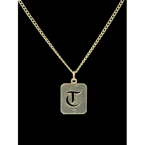 235 - 9 carat yellow gold identity pendant with link chain.