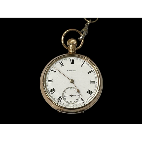 243 - Waltham 9 carat gold pocket watch with subsidiary second dial.