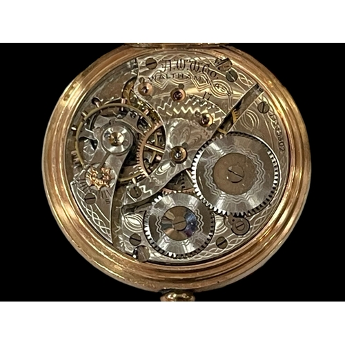 243 - Waltham 9 carat gold pocket watch with subsidiary second dial.