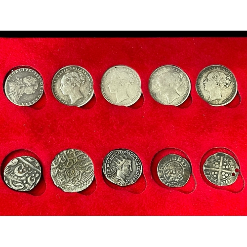 251 - Two Edward III hammered silver coins and other silver coins.